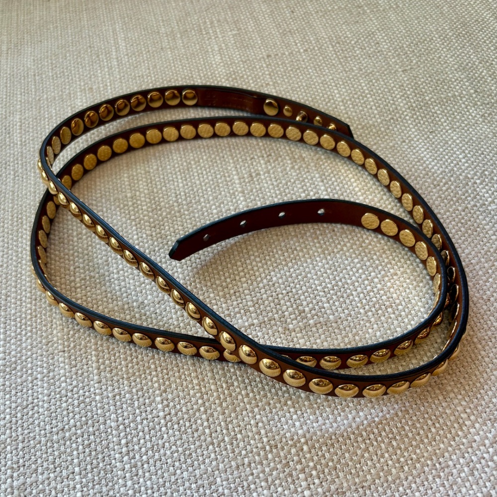 Burberry Brown Leather Gold Studs Riveted Double Wrap Belt - Picture 2 of 6
